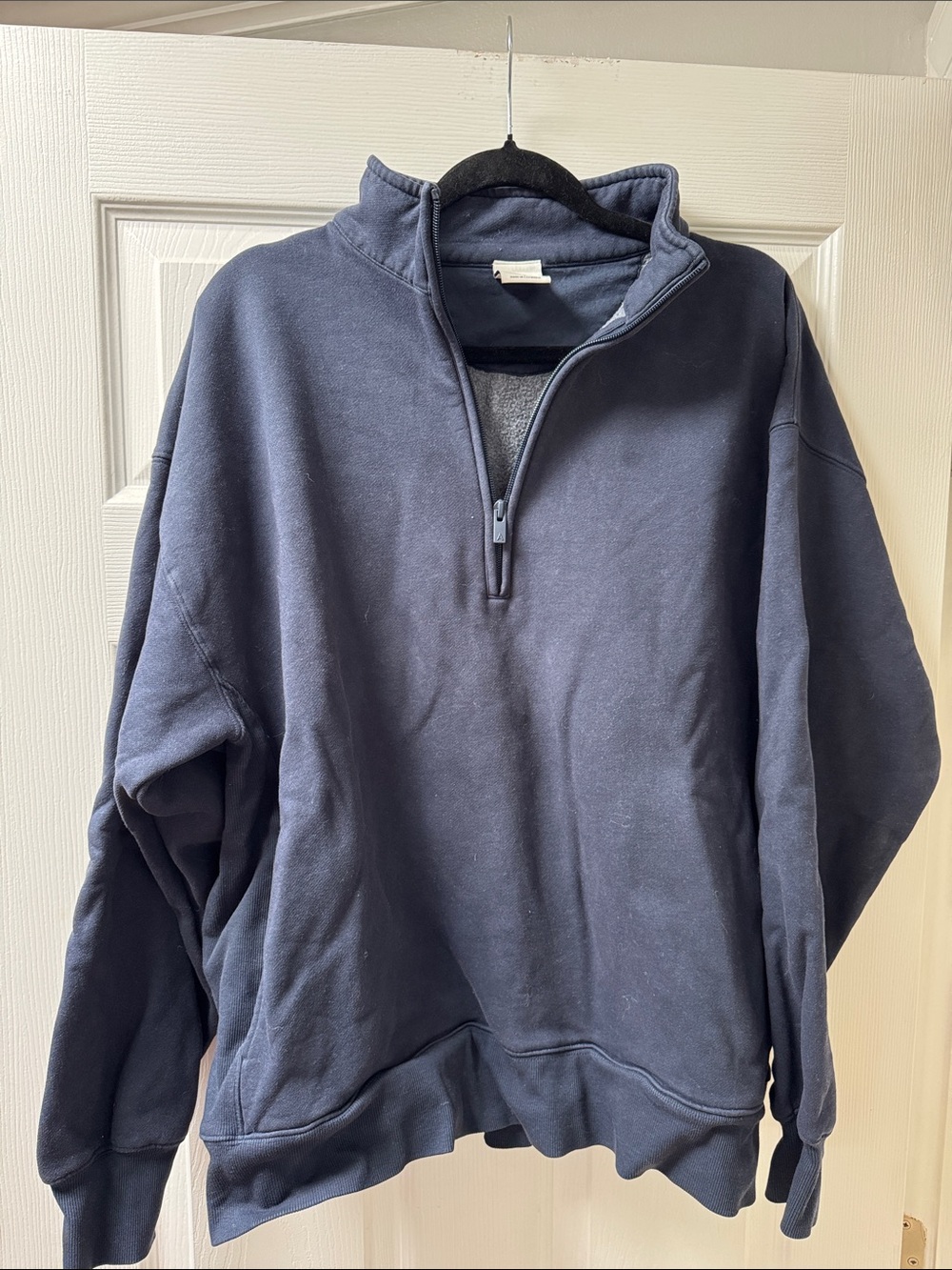 Aritzia Navy 1/4 zip. Size L. Two slight discolorations included in photos